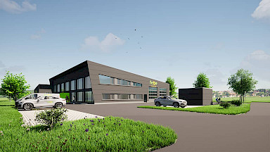 3D-Rendering des Gewerbeneubaus der febe ENERGIE in Erbach